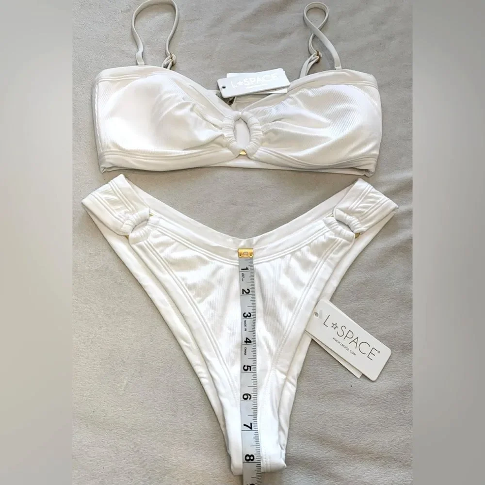 L*Space Bikini Set Maya Bikini Top & Anna Bitsy Bottom White Size XL NWT Swim